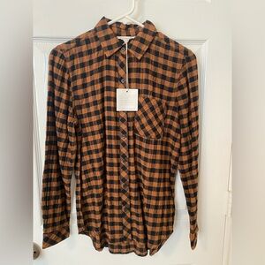 NWT, Womens Brown & Black Long Sleeve Plaid Shirt by Beach Lunch Lounge Aster XS